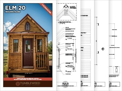 Tumbleweed Tiny House Elm 20 exterior rendering with front porch and lancet window