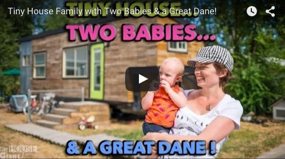 two babies, great dane, mom and dad, in one tiny house