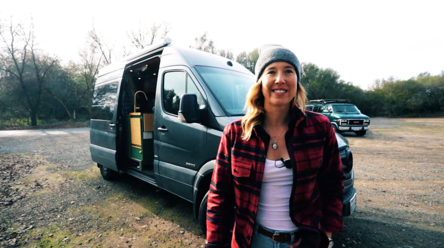 Outdoorsy CPA Lives and Works in her Avocado Sprinter Van