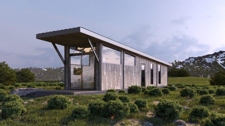 Wheelhaus Wedge with reclaimed-wood siding and an angled roof
