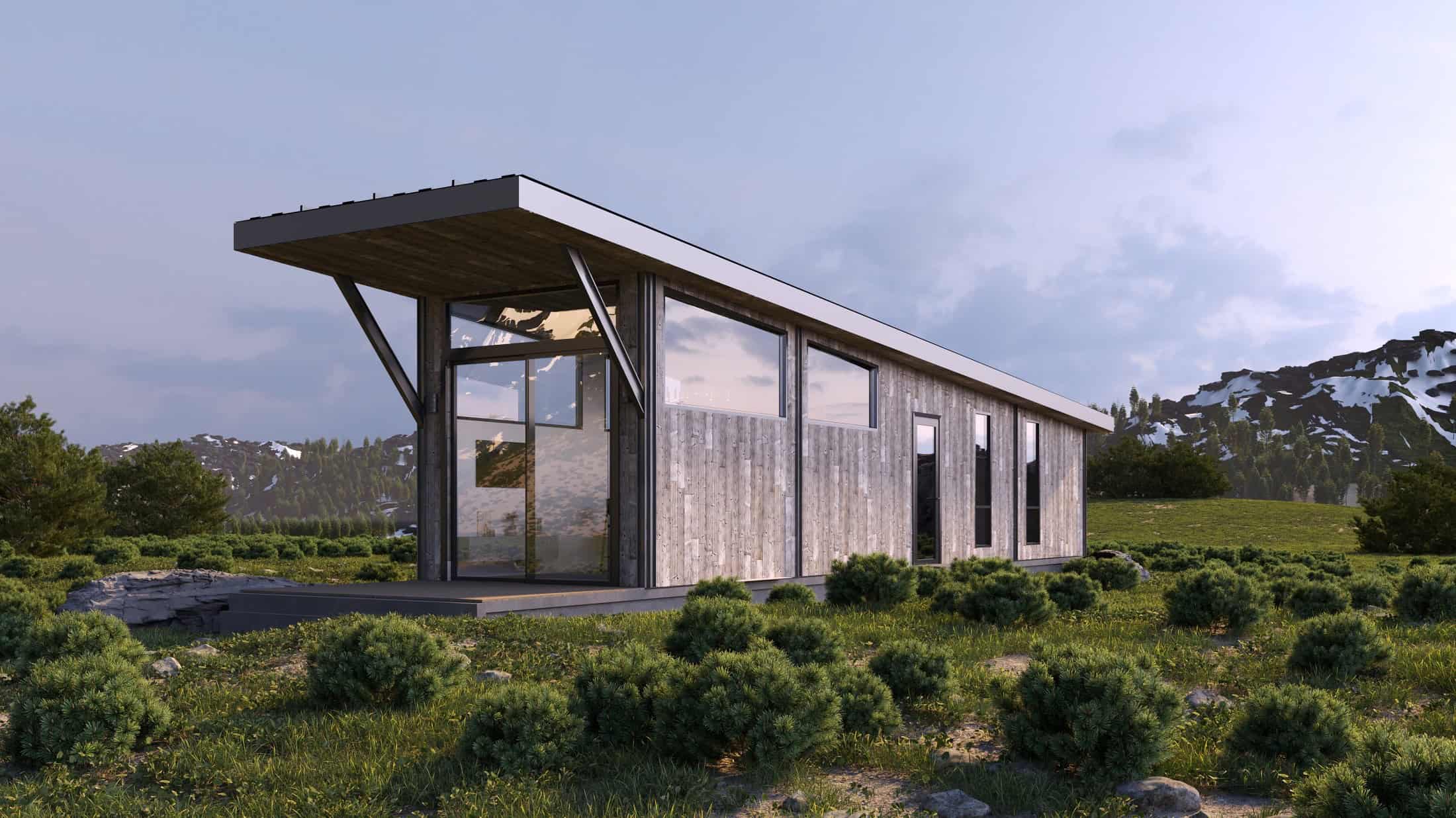 Wheelhaus Wedge exterior with reclaimed snow-fence siding